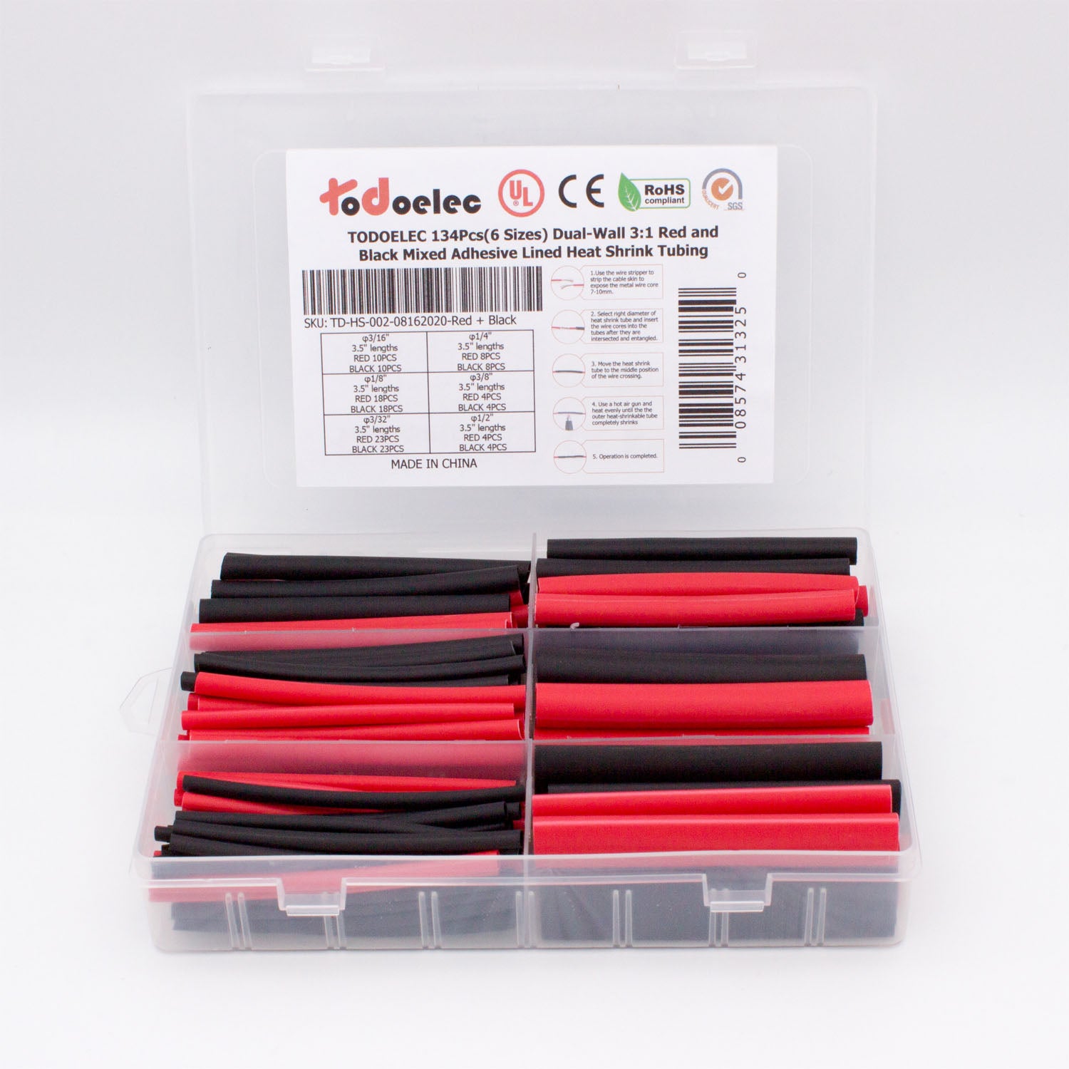 TOAPPNER 134 pcs Red Black Dual Wall Heat Shrink Tubing Kit 6 Size He –  TODOELEC E&E Market