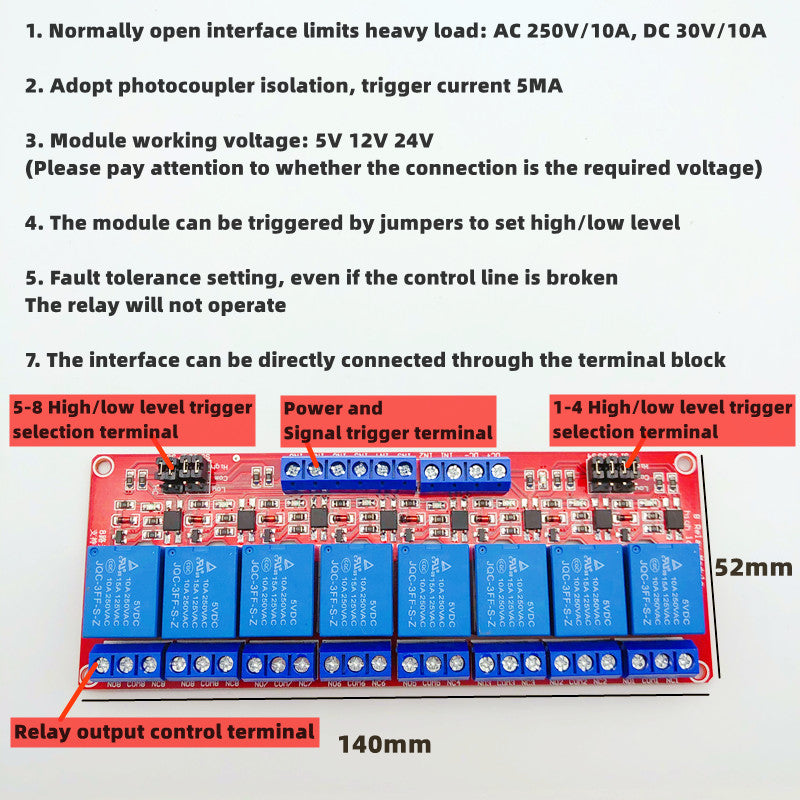 30A Relay Module Optocoupler Isolation – DC 5V/12V/24V High/Low Level Trigger – YYG-2