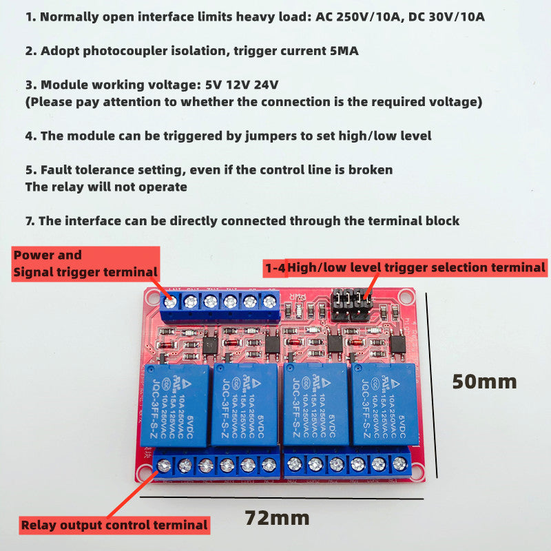 AEDIKO 4pcs DC 24V Relay Module - 1 Channel With Optocoupler Isolation, High/Low Level Trigger, 10A Load - View #2